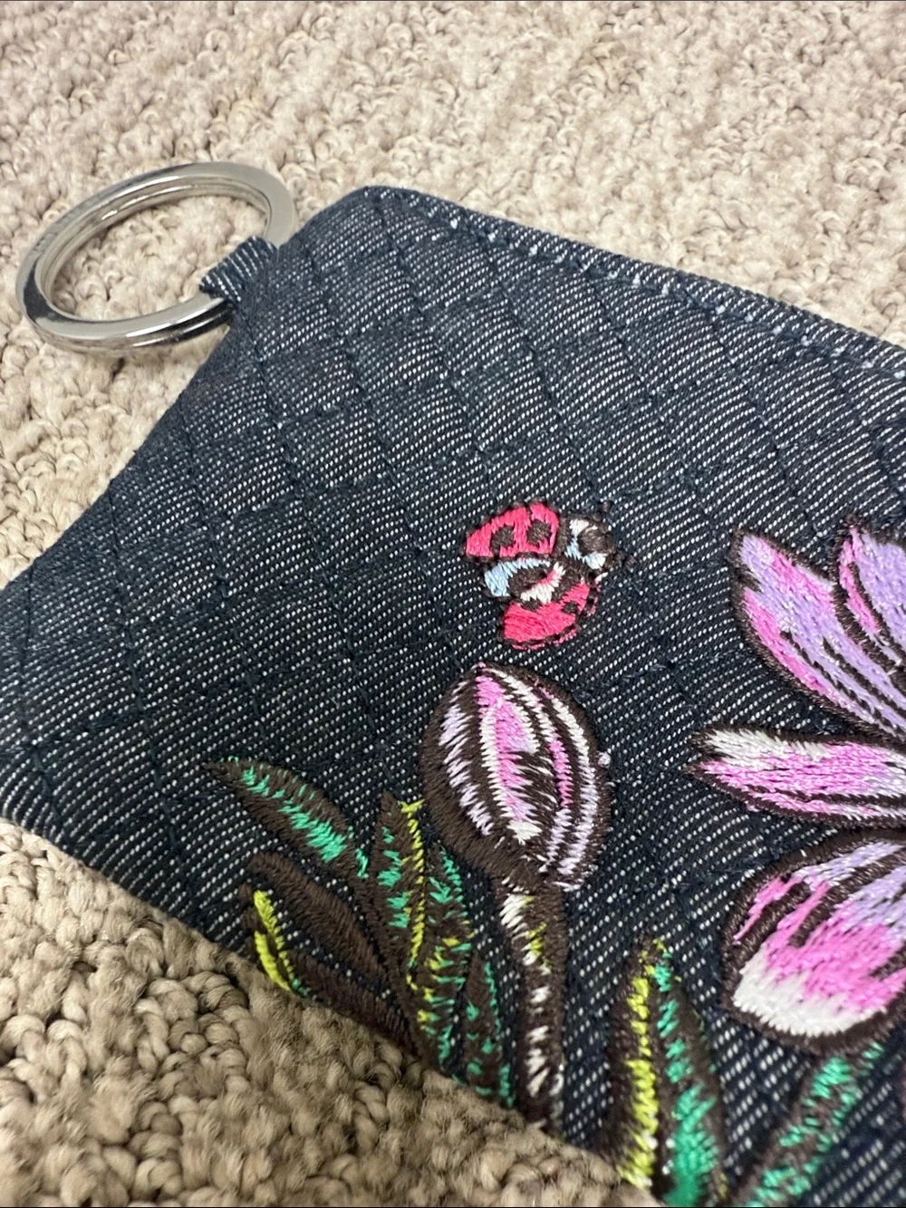 Vera Bradley Iconic Black Floral Zip Key Pouch - Picture 3 of 6